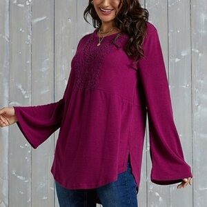 SUZANNE BENTRO Weekend Berry Lace Trim Top - 1X